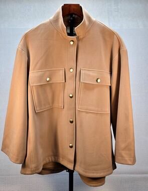 Tuckernut Marant Jacket Camel Tan Gold‎ Hardware Shacket Coat Large Lined Preppy